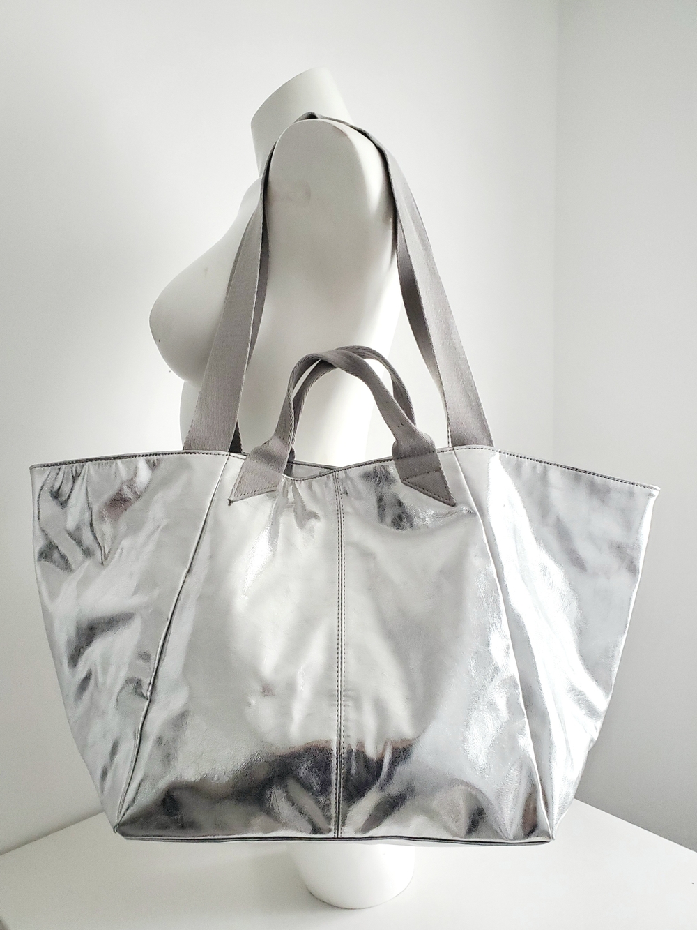 GAP Silver Metallic Tote with Dual Strap